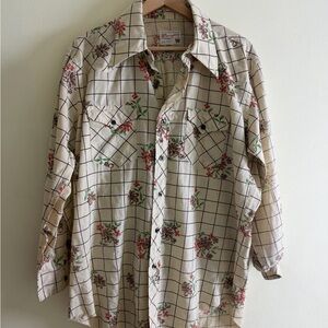 Vintage Wrangler Cream Floral Grid Button-Up Shirt